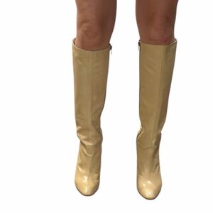 Leather Cream knee high heeled boots Paris